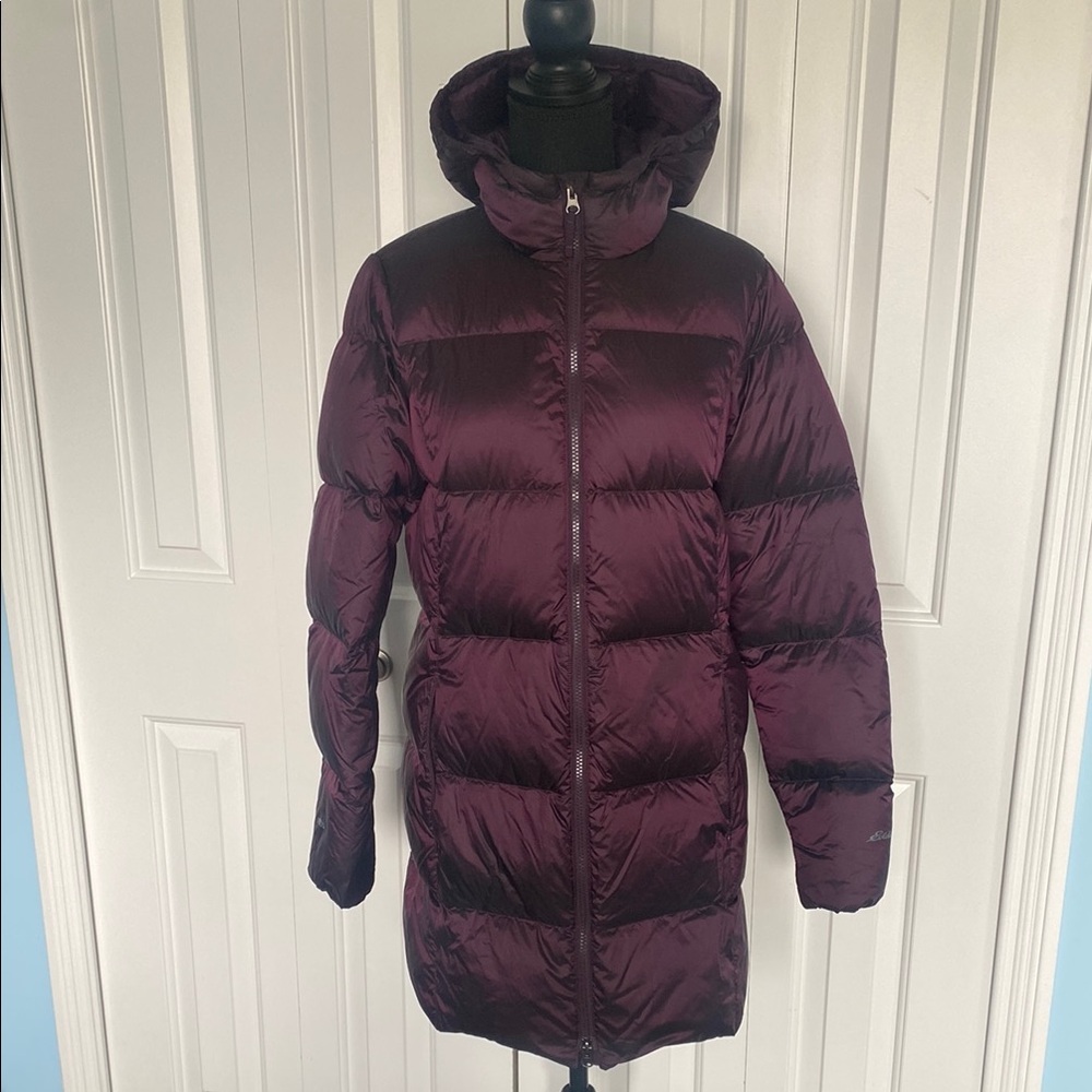 Eddie Bauer Women's Purple Large Down Puffer Parka Winter Coat Jacket